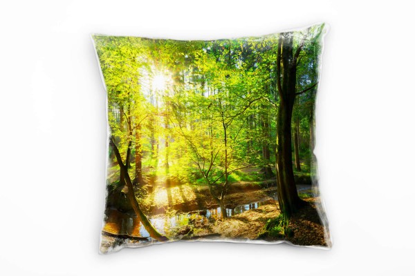Frühling, Sonnenschein, Wald, grün, braun Deko Kissen 40x40cm für Couch Sofa Lounge Zierkissen