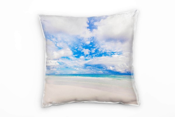 Strand und Meer, Wolken, blau, türkis, creme Deko Kissen 40x40cm für Couch Sofa Lounge Zierkissen