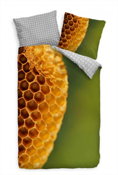 Honig Bienenwabe Grn Gelb Makro Bettwäsche Set 135x200 cm + 80x80cm Atmungsaktiv