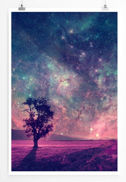 Fantastische Milchstraße mit Baum 60x90cm Poster