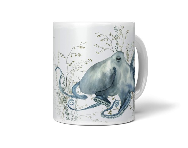 Dekorative Tasse mit schönem Motiv Oktopus Aquarell Pflanzen Wasserfarben Kunstvoll Einzigartig
