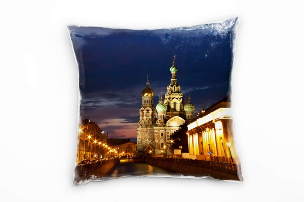 Urban und City, blau, orange, Saint-Petersburg, Nacht Deko Kissen 40x40cm für Couch Sofa Lounge Zier