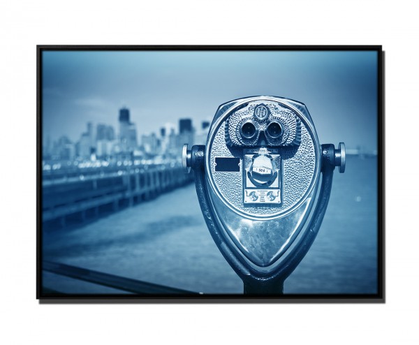 105x75cm Leinwandbild Petrol Fernglas vor Liberty City Manhattan