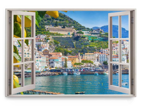 Wandbild 120x80cm Fensterbild Campania Italien Meer Berge Küste Sommer Sonnenschein