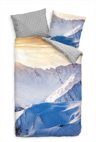 Sonnenuntergang Alpen Schnee Panorama Bettwäsche Set 135x200 cm + 80x80cm Atmungsaktiv