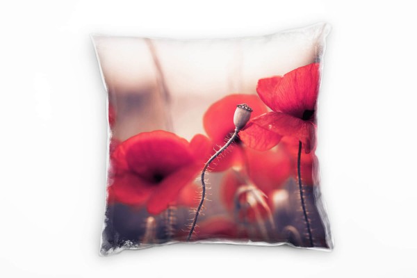 Blumen, Mohnblumen, Sommer, rot, braun Deko Kissen 40x40cm für Couch Sofa Lounge Zierkissen