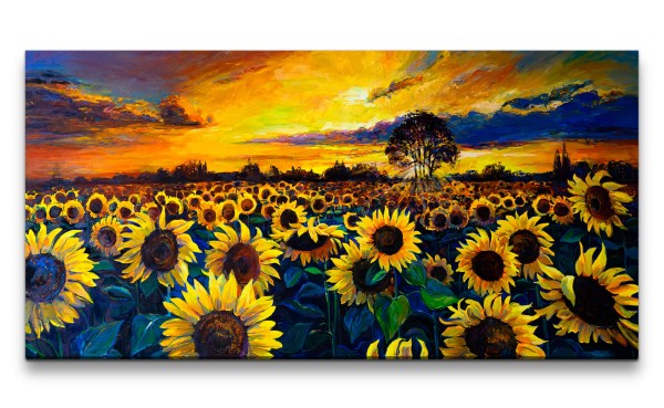 Leinwandbild 120x60cm Sonnenblumen Feld Farbenfroh Malerisch Kunstvoll Natur