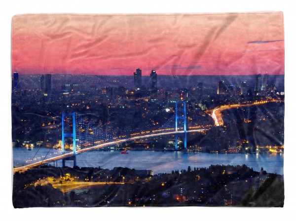 Handtuch Strandhandtuch Saunatuch Kuscheldecke mit Fotomotiv Bosporus Brücke Is