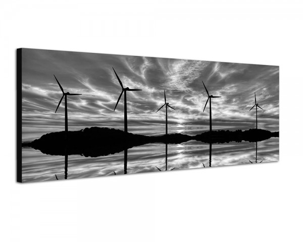 150x50cm Windräder Wasser Hügel Sonnenuntergang