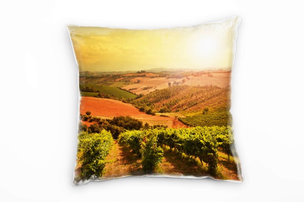 Landschaften, Wein, Felder, grün, orange Deko Kissen 40x40cm für Couch Sofa Lounge Zierkissen