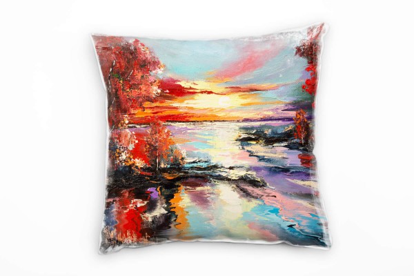 Natur, Abstrakt, Sonnenuntergang, gemalt, rot Deko Kissen 40x40cm für Couch Sofa Lounge Zierkissen