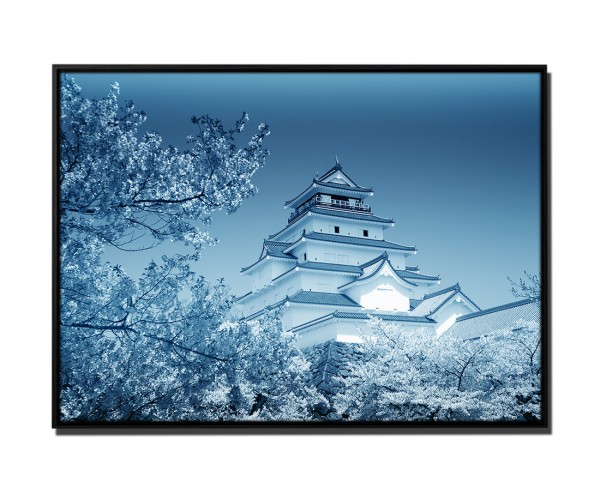 105x75cm Leinwandbild Petrol Burg Aiku-Wakamatsu Kirschblüten Japan