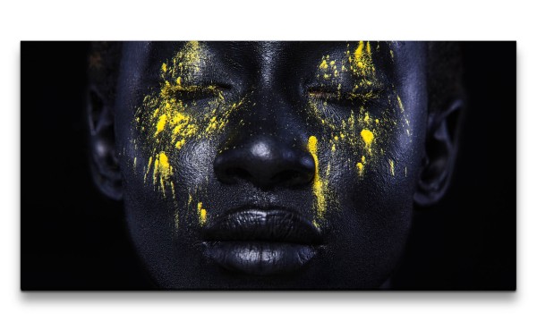 Leinwandbild 120x60cm Frauen Porträt Make-Up Gelbe Farbe Kunstvoll