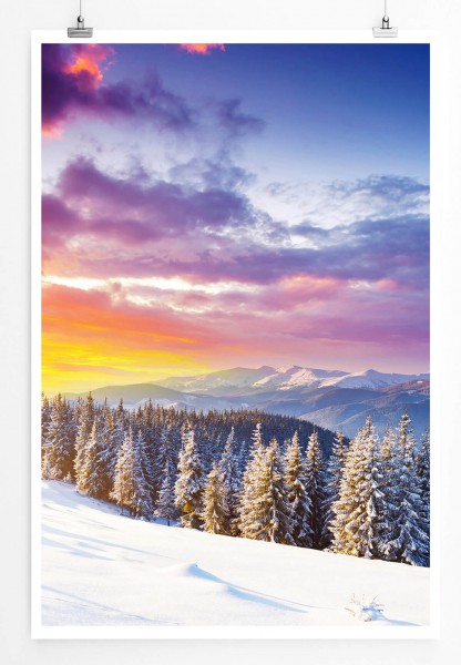 Landschaftsfotografie 60x90cm Poster Fantastischer Morgen im Schnee Ukraine