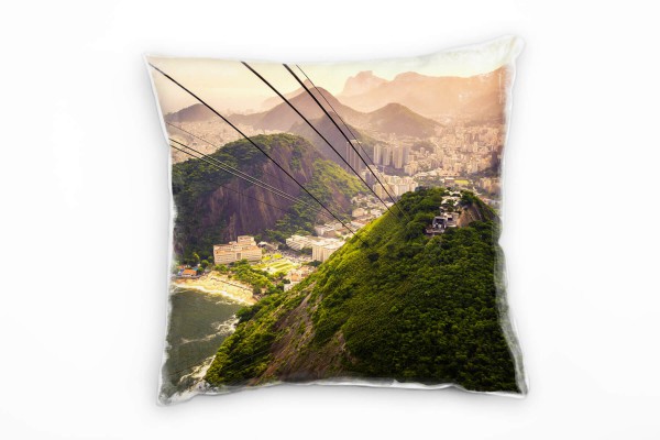 Strand und Meer, Rio De Janeiro, grün, Stadt Deko Kissen 40x40cm für Couch Sofa Lounge Zierkissen
