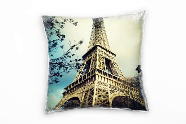 Urban und City, braun, Eiffelturm, Paris Deko Kissen 40x40cm für Couch Sofa Lounge Zierkissen