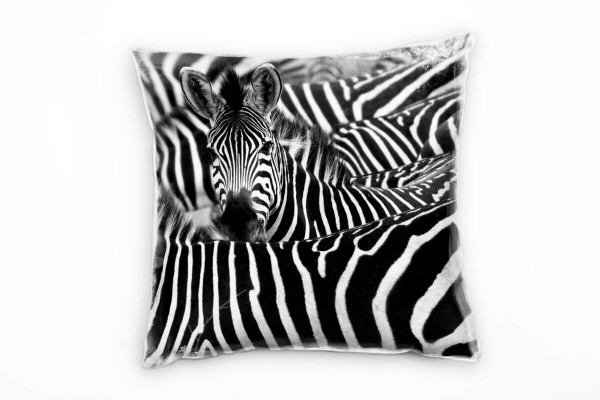 Tiere, Zebras, schwarz, weiß Deko Kissen 40x40cm für Couch Sofa Lounge Zierkissen