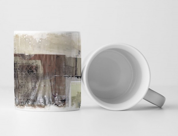 Tasse Geschenk grau – braune Abstraktion mit antikem Muster 