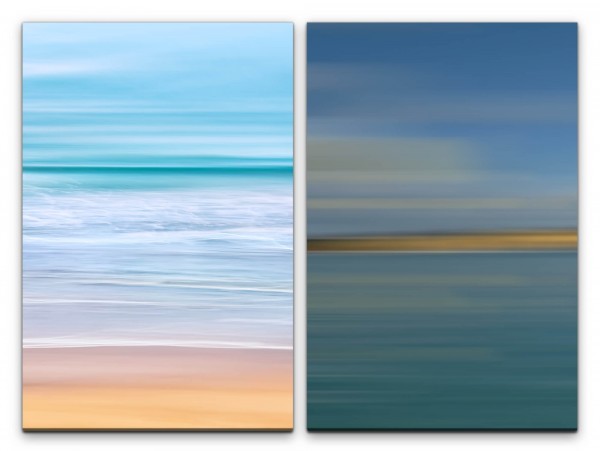 2 Bilder je 60x90cm Wellen Meer Strand Harmonisch Horizont Beruhigend Ferne