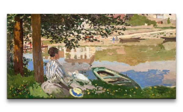 Remaster 120x60cm Claude Monet Impressionismus weltberühmtes Wandbild Bennecourt junge Frau am Fluss
