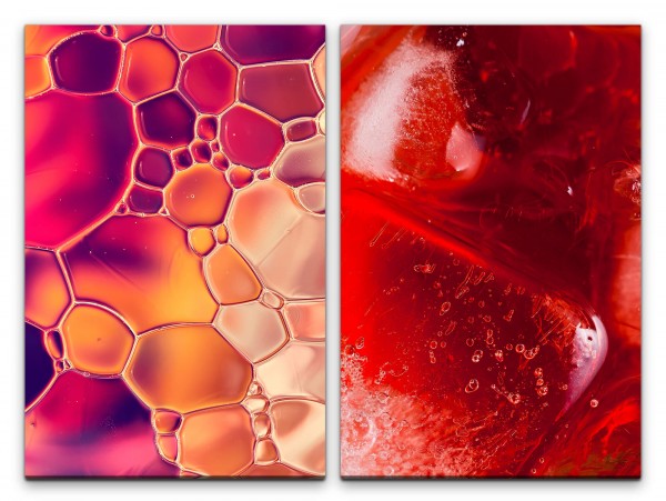 2 Bilder je 60x90cm Abstrakt Fotokunst Wasserblasen Farbenfroh Rot Nahaufnahme Makrofotografie