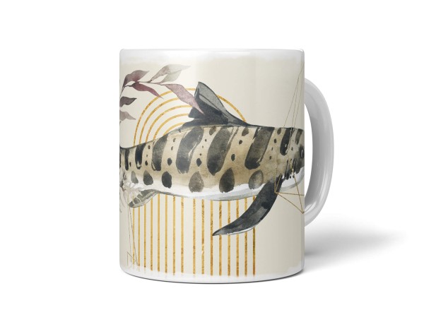 Dekorative Tasse mit schönem Motiv Tigerhai Hai einzigartiges Design goldene Elemente