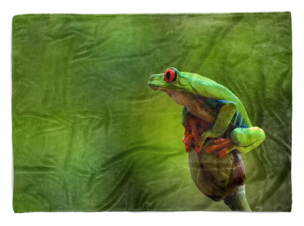 Handtuch Strandhandtuch Saunatuch Kuscheldecke mit Tiermotiv grüner Frosch auf