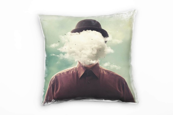 Abstrakt, Mann mit Hut, Wolkengesicht, blau, braun Deko Kissen 40x40cm für Couch Sofa Lounge Zierkis