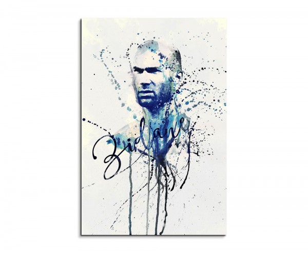 Zinedine Zidane III 90x60cm Keilrahmenbild Kunstbild Aquarell Art Wandbild auf Leinwand fertig gera