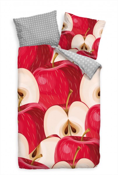 Apfel Vektor Hintergrund Rot Bettwäsche Set 135x200 cm + 80x80cm Atmungsaktiv
