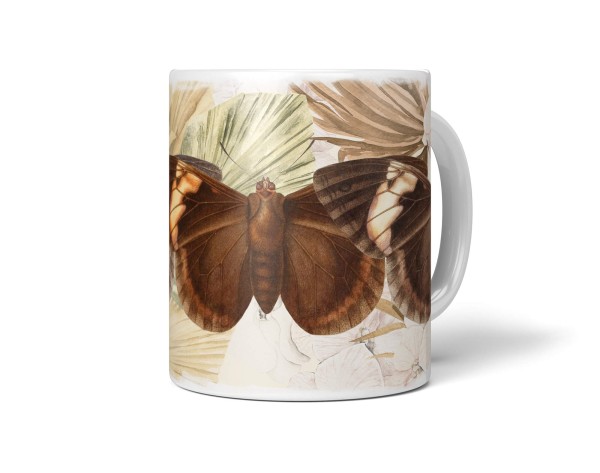 Dekorative Tasse mit schönem Motiv Schmetterlinge Blüten Vintage Brauntöne Kunstvoll