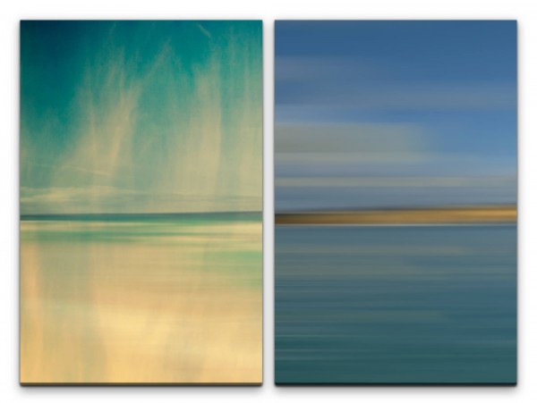 2 Bilder je 60x90cm Horizont Blau Meer Abstrakt Nebel Minimal Sonnenuntergang