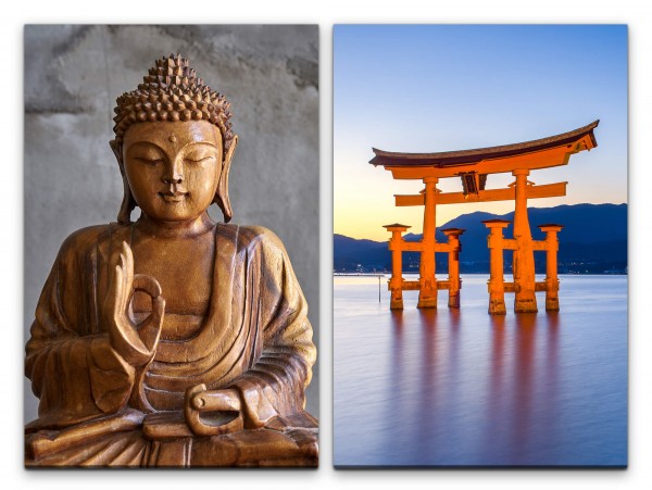 2 Bilder je 60x90cm Itsukushima-Schrein Buddha Japan roter Schrein Meditation Achtsamkeit Yoga