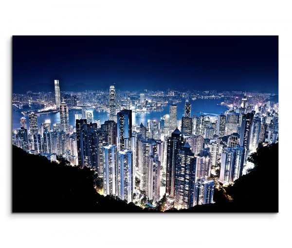 120x80cm Wandbild Hongkong Peak Wolkenkratzer Nacht Lichter