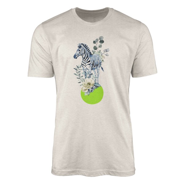 Herren Shirt 100% gekämmte Bio-Baumwolle T-Shirt Aquarell Zebra Blumen Motiv Nachhaltig Ökomode aus
