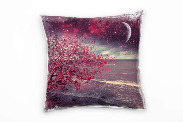 Abstrakt, Natur, Meer, Mond, Sterne, rot, blau Deko Kissen 40x40cm für Couch Sofa Lounge Zierkissen