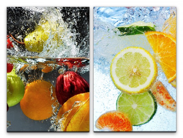 2 Bilder je 60x90cm Früchte Wasser Frisch Erfrischend Gesund Lecker Küche