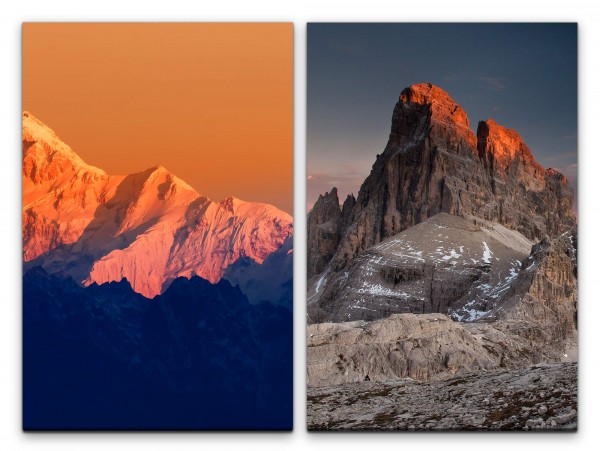 2 Bilder je 60x90cm Dolomiten Berge Schnee Abendsonne Winter Majestätisch Stille