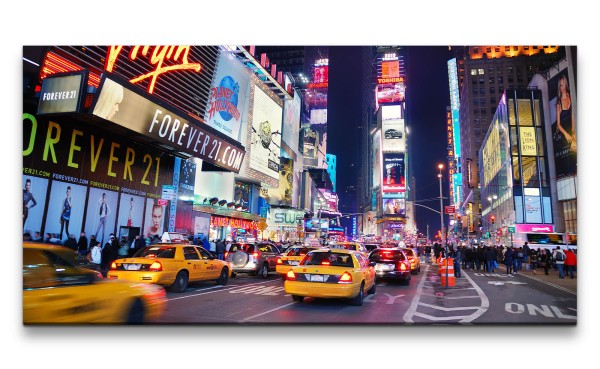 Leinwandbild 120x60cm New York Time Square gelbe Taxis Nacht Lichter