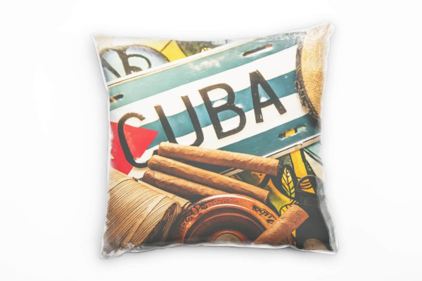 Urban, Kuba, Zigarren, Reisen, braun, blau, rot Deko Kissen 40x40cm für Couch Sofa Lounge Zierkissen
