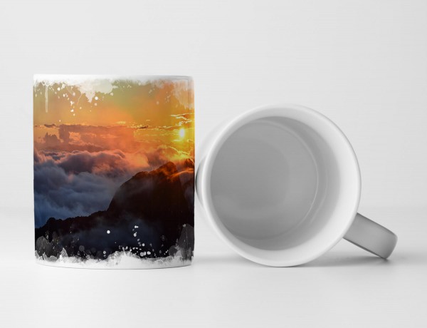Tasse Geschenk Berge - Nebel und Sonnenuntergang