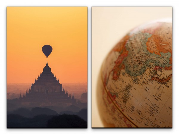 2 Bilder je 60x90cm Bagan Hindu Tempel Burma Heizluftballon Globus Harmonie Hinduismus