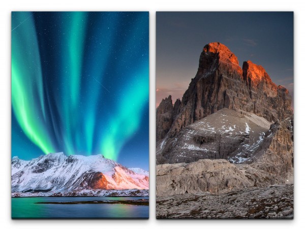 2 Bilder je 60x90cm Dolomiten Berge Polarlicht Nordlicht Himmel Majestätisch Stille