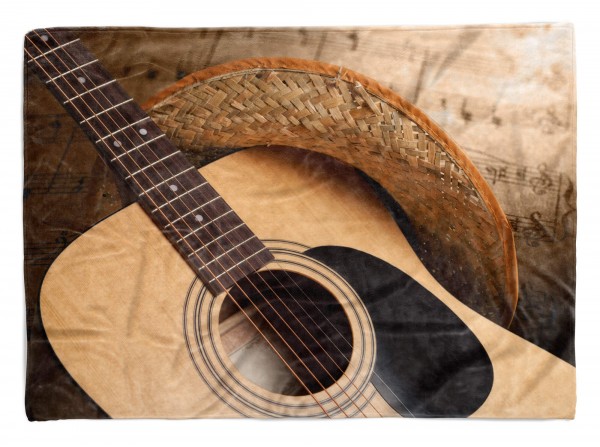 Handtuch Strandhandtuch Saunatuch Kuscheldecke mit Fotomotiv Sonnenhut Gitarre