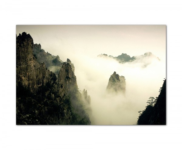 120x80cm China Berge Gebirge Nebel Wolken grau