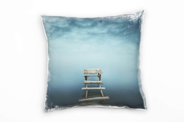 Strand und Meer, Steg, Wolken, dunkel, grau Deko Kissen 40x40cm für Couch Sofa Lounge Zierkissen