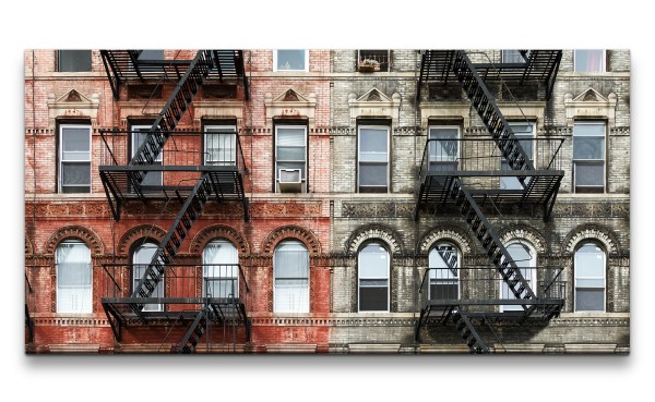 Leinwandbild 120x60cm Brooklyn New York alte Fassaden Urban Altstadt Feuertreppen