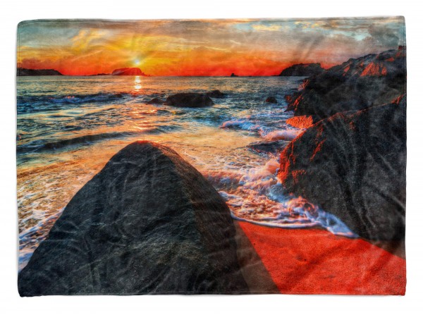 Handtuch Strandhandtuch Saunatuch Kuscheldecke mit Fotomotiv Felsen Meer Sonnen