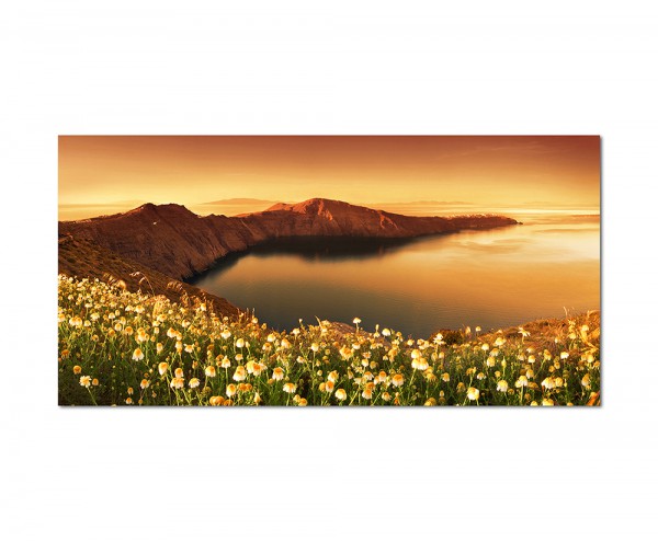 120x60cm Santorini Bucht Blumen Meer Felsen