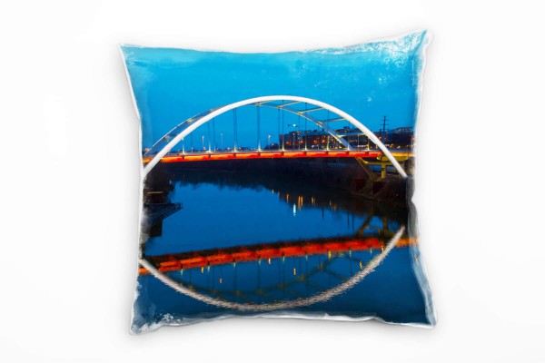 City, Brücke, Nacht, blau, rot Deko Kissen 40x40cm für Couch Sofa Lounge Zierkissen